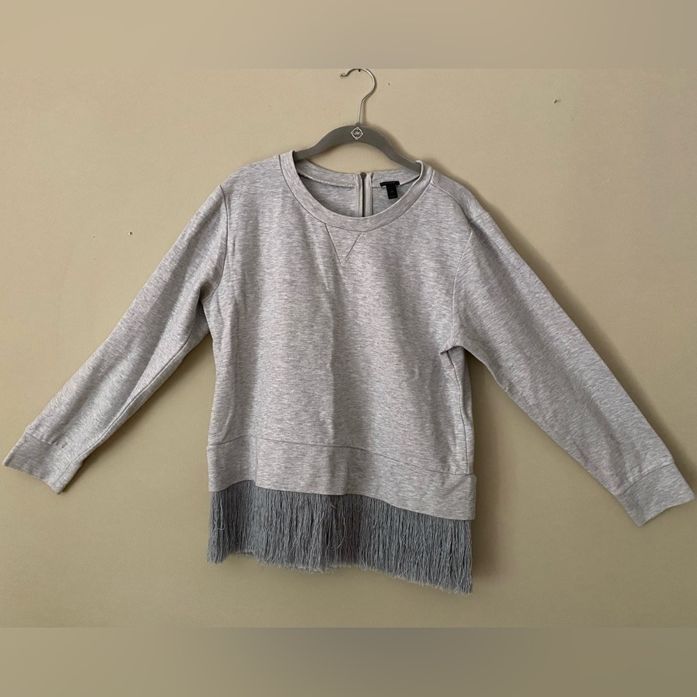 J Crew Gray Fringed Sweatshirt M